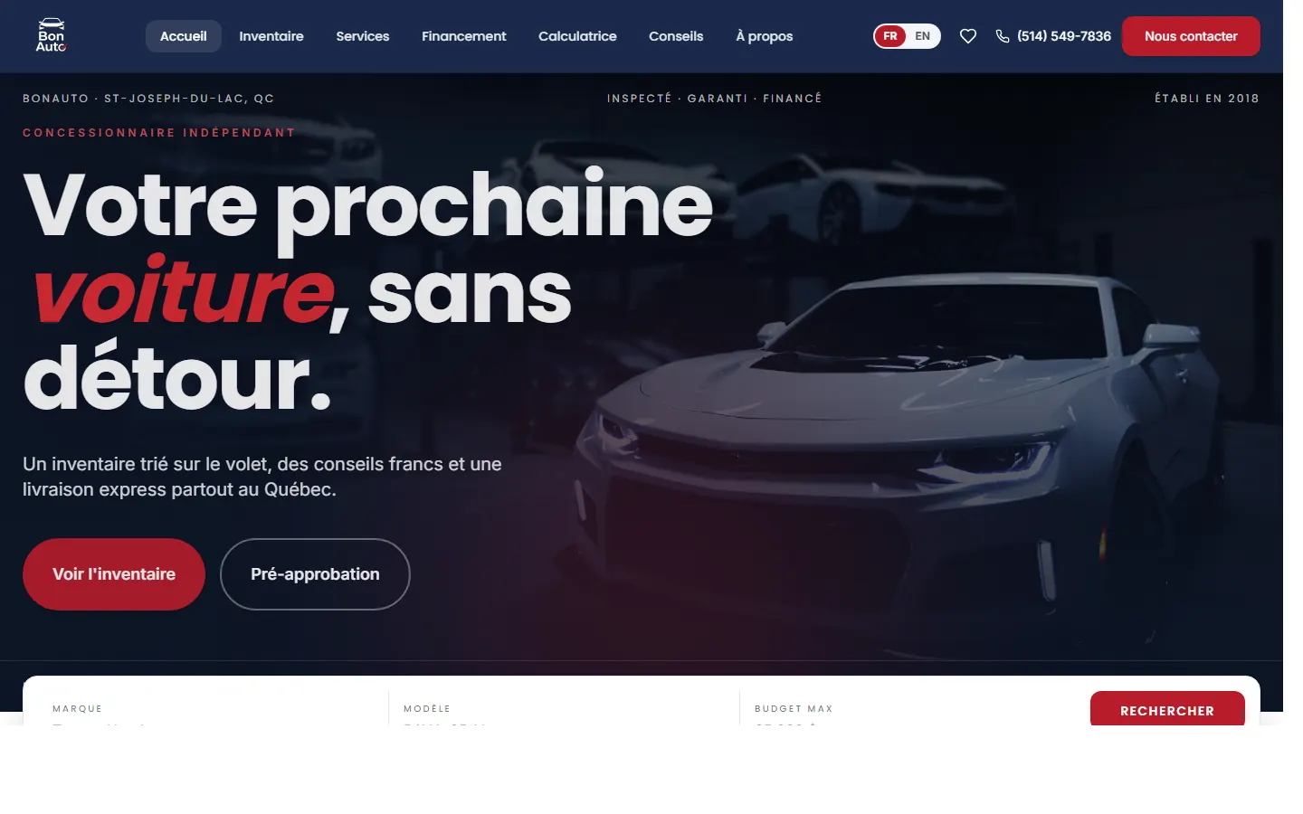 Capture de bonauto.ca — projet livré par Drave
