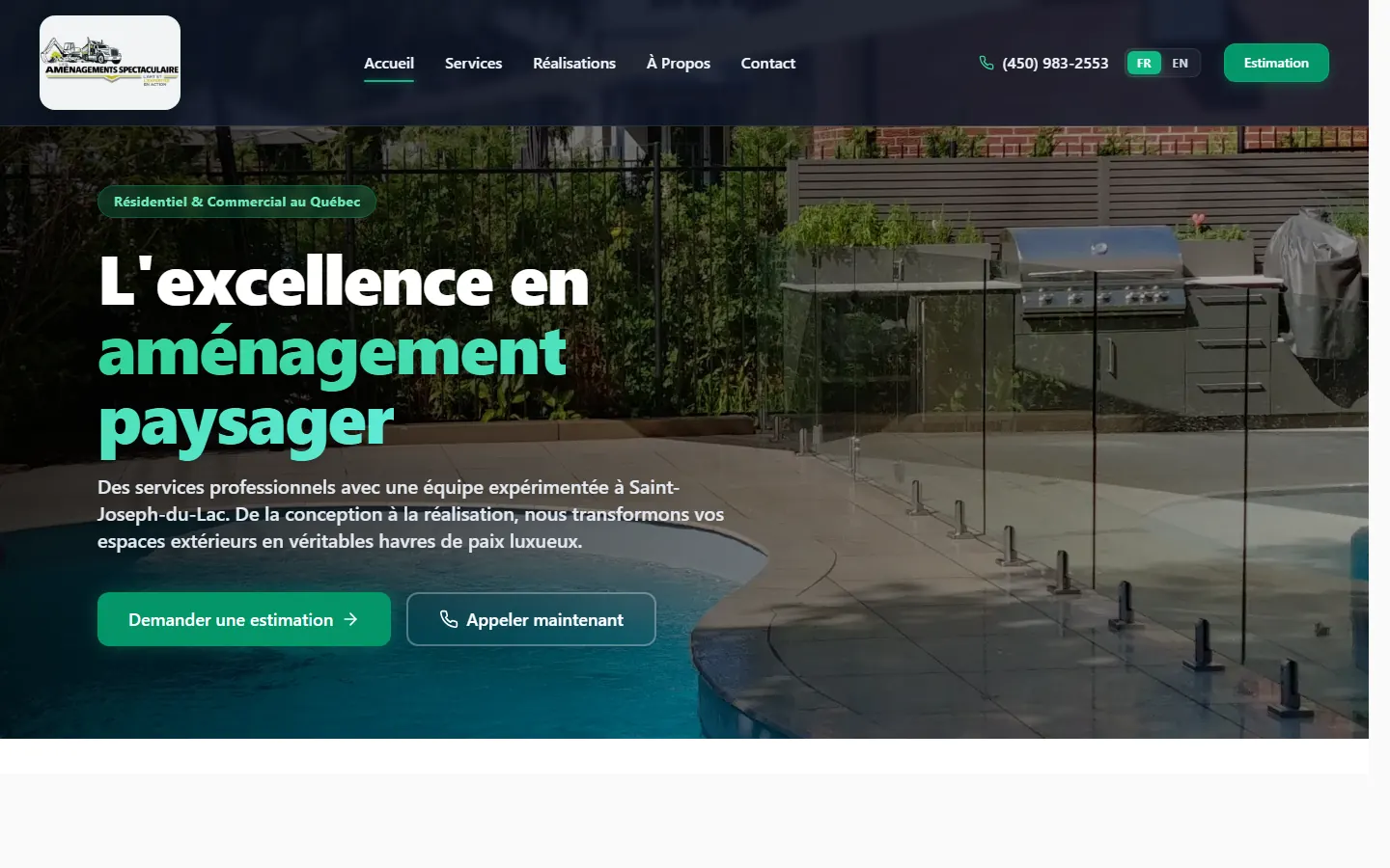 Capture de amenagementspectaculaire.ca — projet livré par Drave